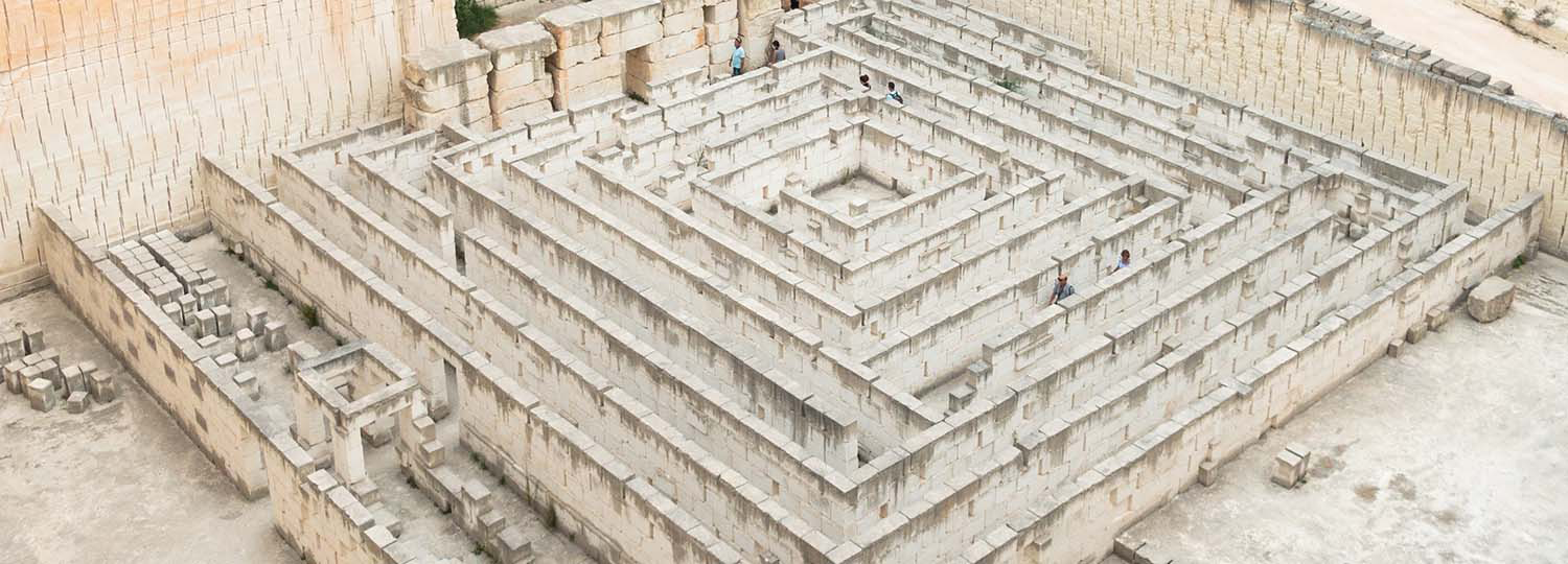 A white marble labyrinth